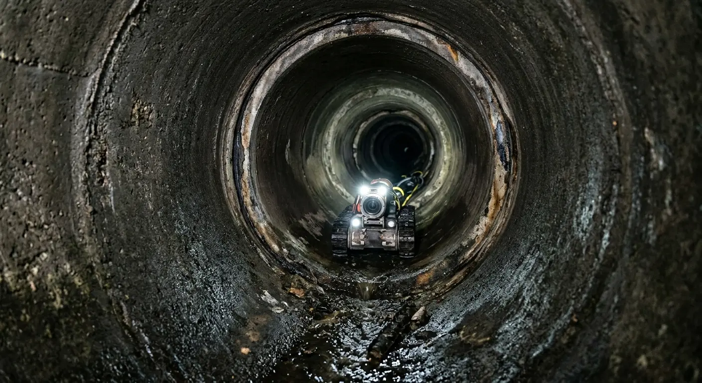Robotic sewer camera inspecting pipe interior for Drain Snake Service in Attica